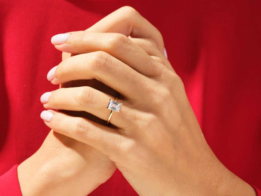 1.50CT Emerald Diamond Solitaire Moissanite Engagement Ring