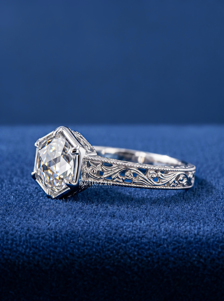 1.50 CT Vintage Rose Cut Round Lab Grown Diamond Unique Engagement Ring