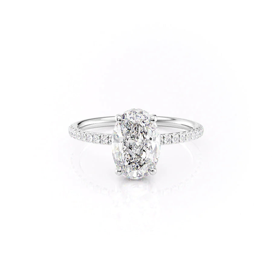 1.50 CT-3.50 CT Oval  Lab Grown  Diamond Hidden Halo Engagement Ring With Pave Setting
