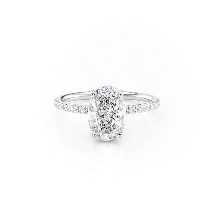1.50 CT-3.50 CT Oval  Lab Grown  Diamond Hidden Halo Engagement Ring With Pave Setting