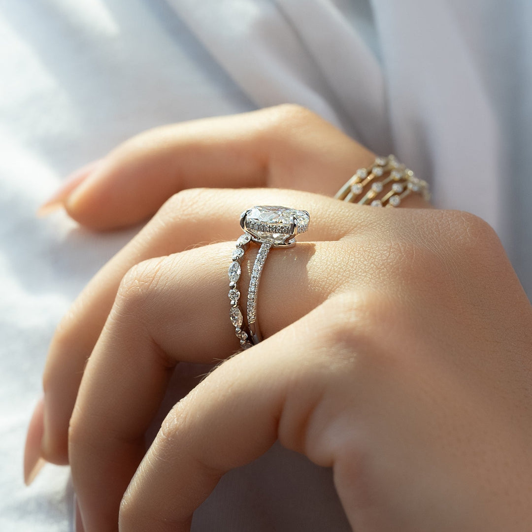 1.50 CT-3.50 CT Oval  Lab Grown  Diamond Hidden Halo Engagement Ring With Pave Setting