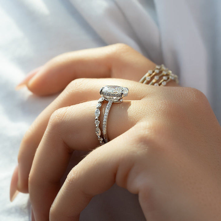 1.50 CT-3.50 CT Oval  Lab Grown  Diamond Hidden Halo Engagement Ring With Pave Setting