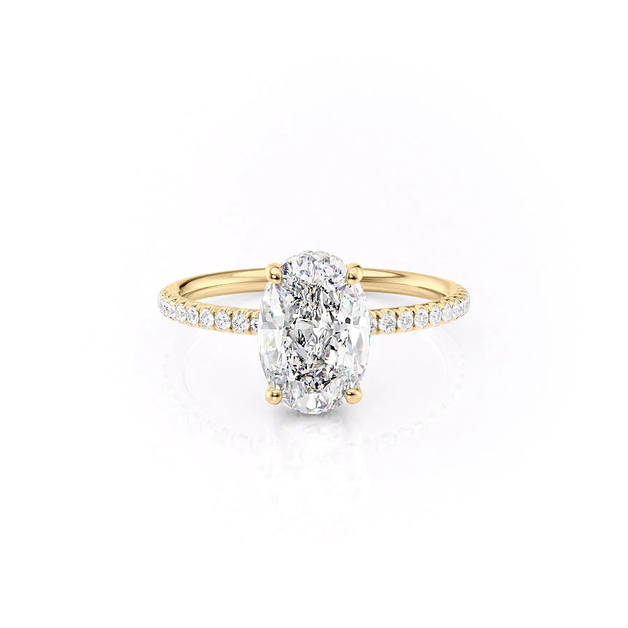 1.50 CT-3.50 CT Oval  Lab Grown  Diamond Hidden Halo Engagement Ring With Pave Setting