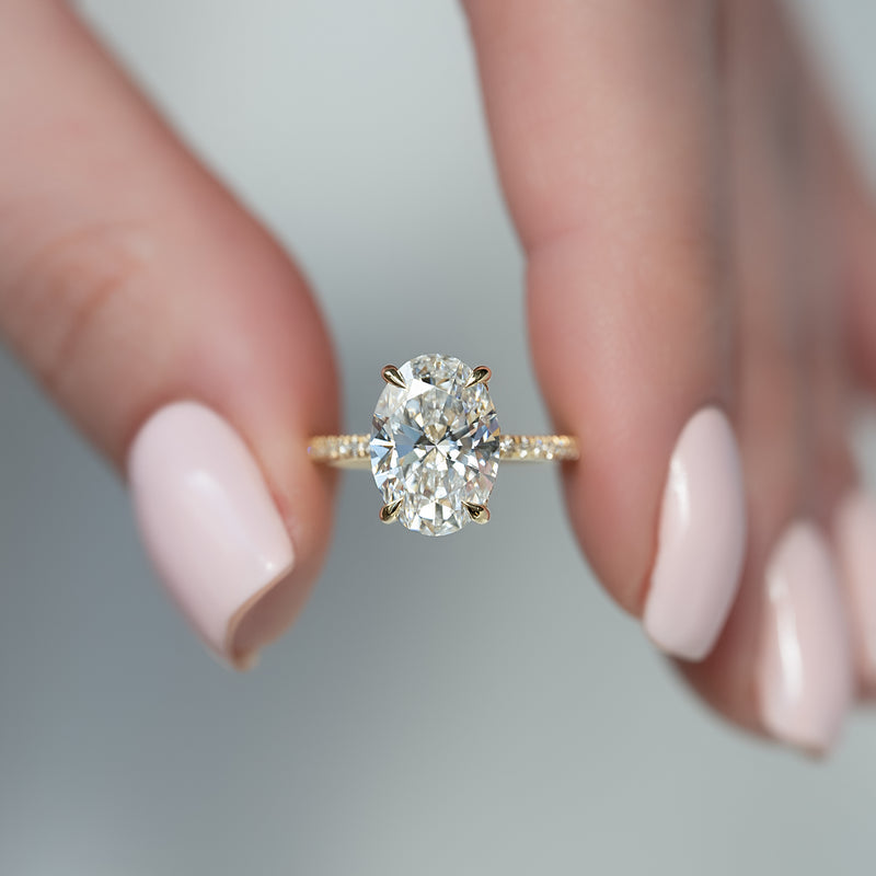 1.50 CT-3.50 CT Oval  Lab Grown  Diamond Hidden Halo Engagement Ring With Pave Setting