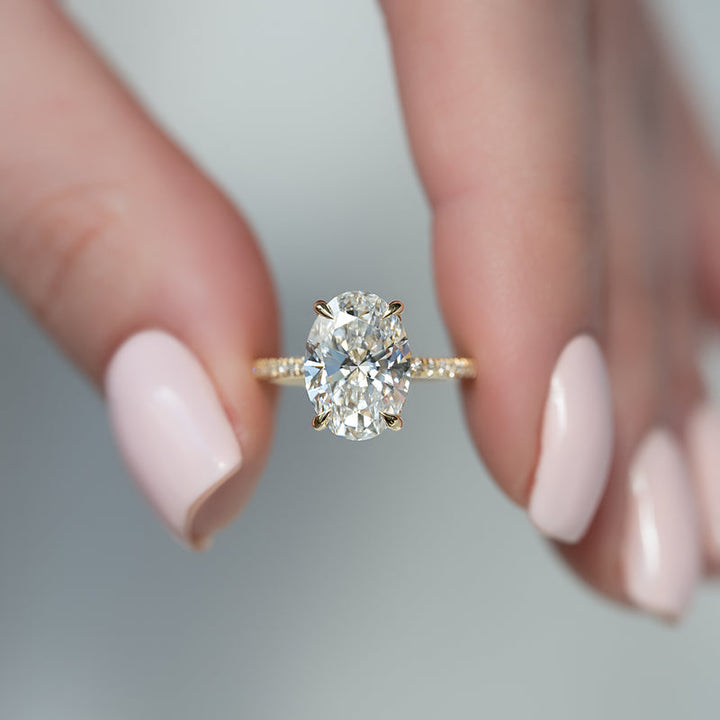 1.50 CT-3.50 CT Oval  Lab Grown  Diamond Hidden Halo Engagement Ring With Pave Setting