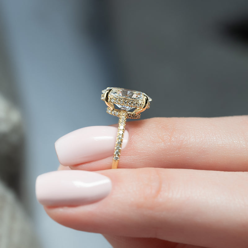 1.50 CT-3.50 CT Oval  Lab Grown  Diamond Hidden Halo Engagement Ring With Pave Setting