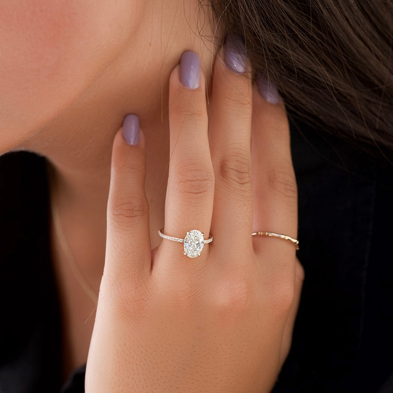 1.50 CT-3.50 CT Oval  Lab Grown  Diamond Hidden Halo Engagement Ring With Pave Setting