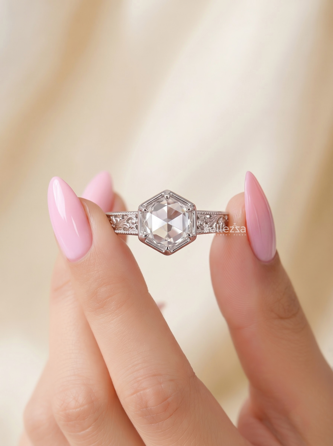1.50 CT Vintage Rose Cut Round Lab Grown Diamond Unique Engagement Ring
