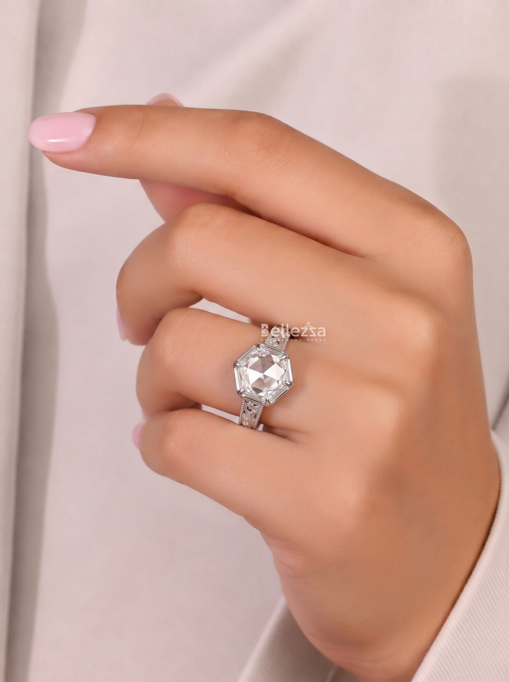 1.50 CT Vintage Rose Cut Round Lab Grown Diamond Unique Engagement Ring