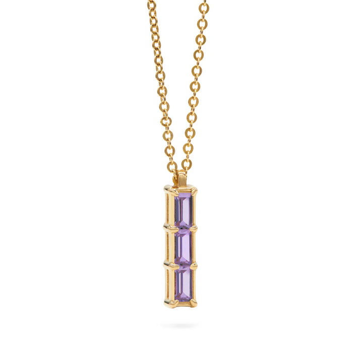 1.26 TCW Baguette Cut Three Stone Moissanite February Birthone Necklace