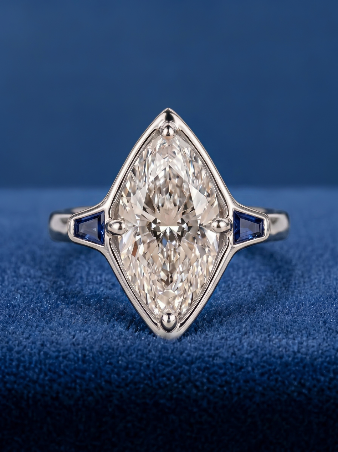 2.50CT Marquise Lab Grown Diamond Sapphire Accent Engagement Ring