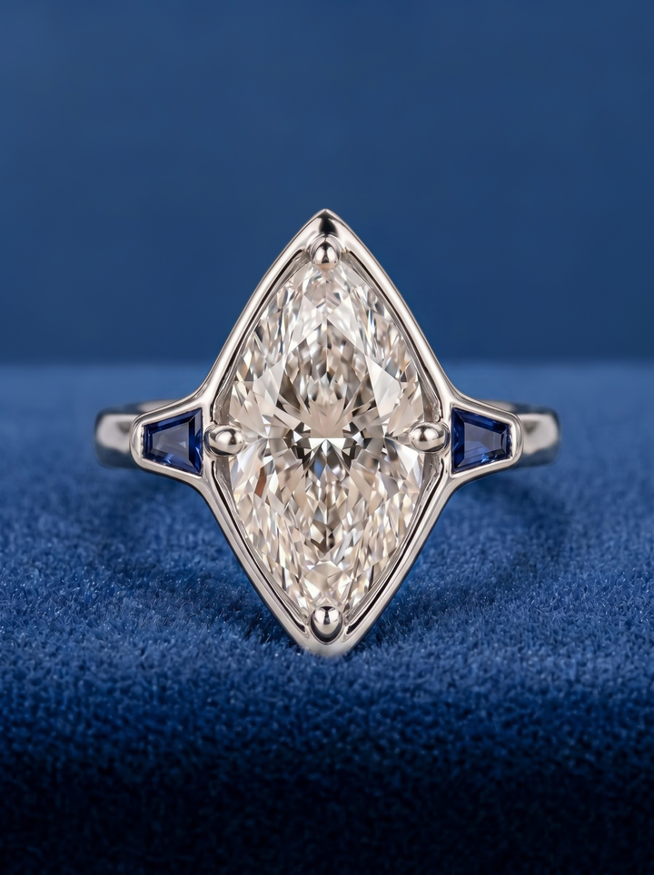 2.50CT Marquise Lab Grown Diamond Sapphire Accent Engagement Ring