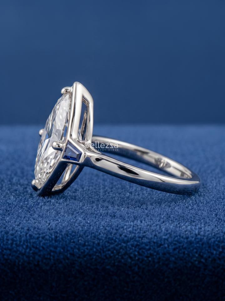 2.50CT Marquise Lab Grown Diamond Sapphire Accent Engagement Ring