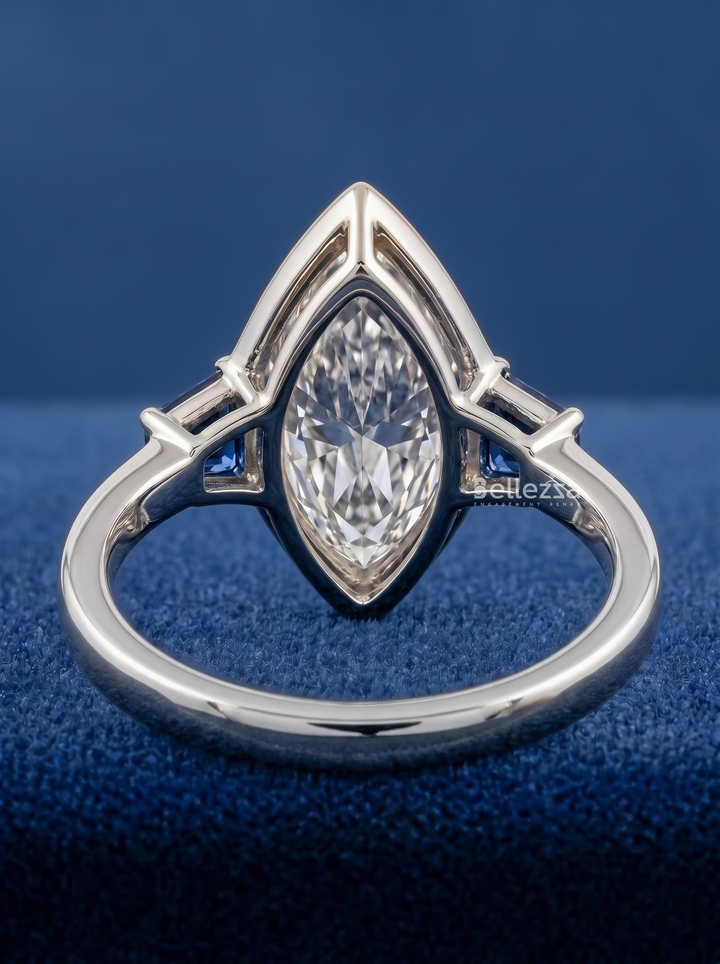 2.50CT Marquise Lab Grown Diamond Sapphire Accent Engagement Ring
