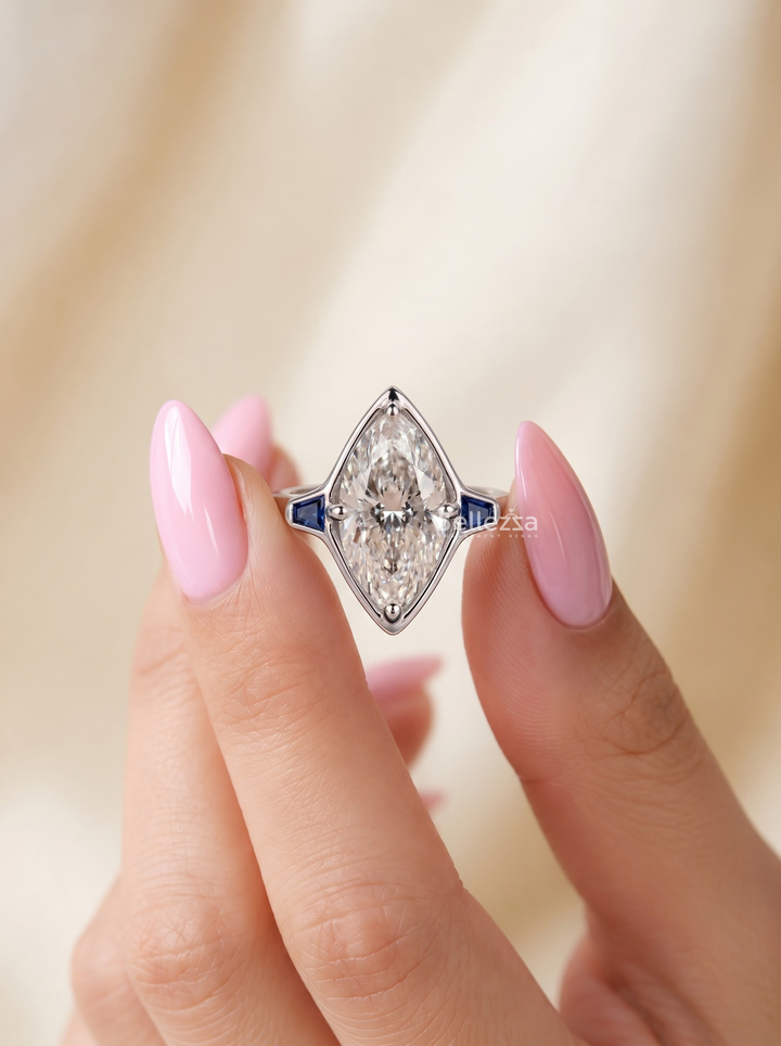 2.50CT Marquise Lab Grown Diamond Sapphire Accent Engagement Ring