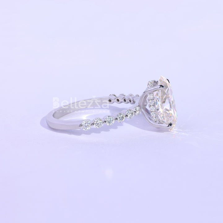 2.50 CT Oval Cut Hidden Halo Moissanite Engagement Ring - Ready To Ship