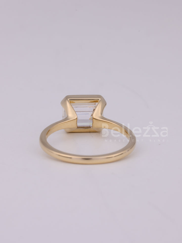 1.50CT East West Emerald Cut Half Bezel Engagement Ring