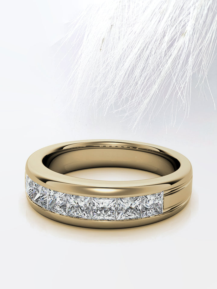 Princess Cut Seven Stone Moissanite Men's Diamond Wedding Band