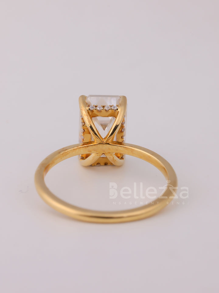 2.0CT Emerald Cut Diamond Hidden Halo Moissanite Engagement Ring