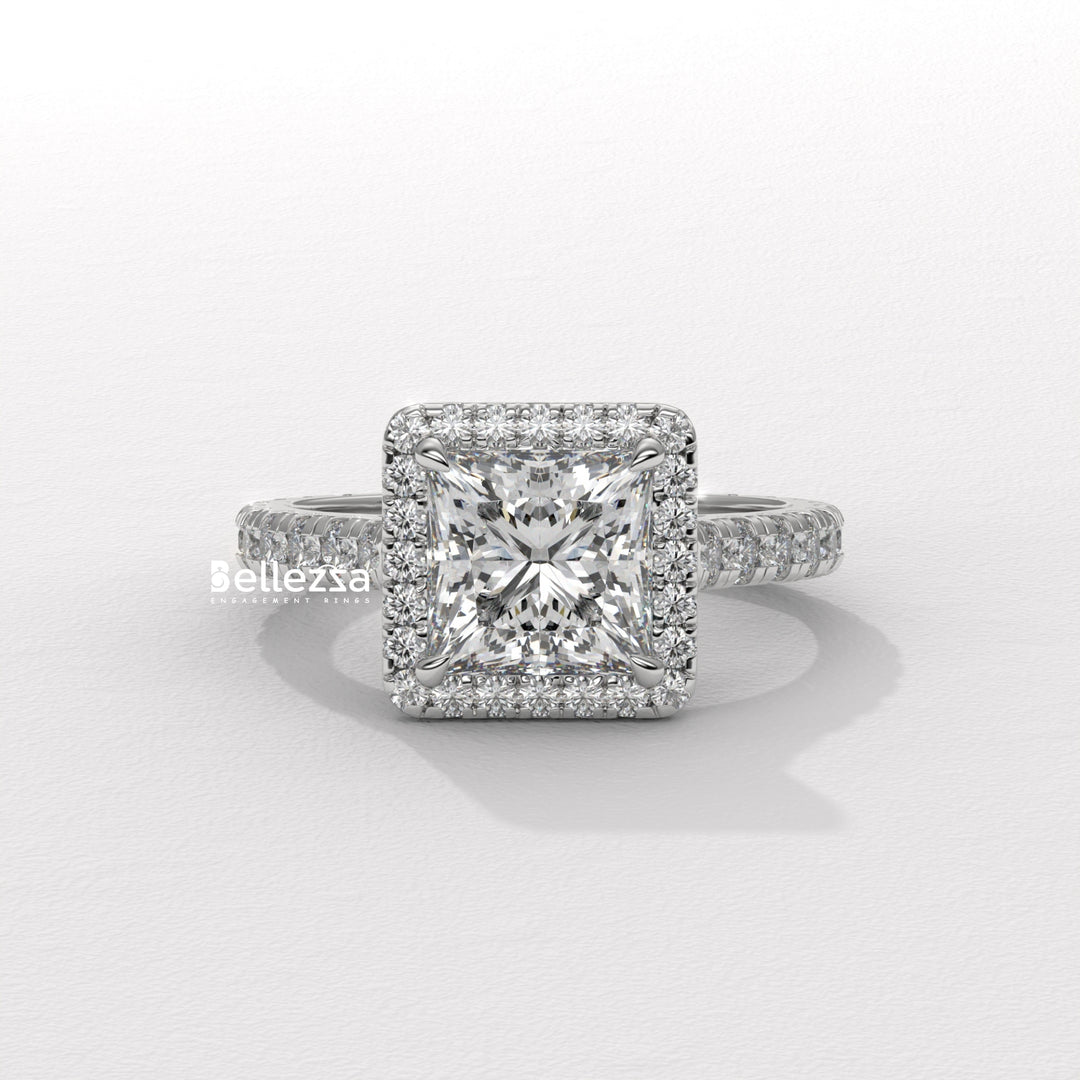 1.0-2.0CT Princess Cut Halo Pave Lab Grown Engagement Ring