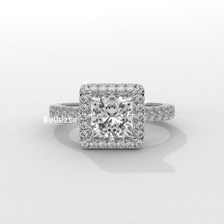 1.0-2.0CT Princess Cut Halo Pave Lab Grown Engagement Ring