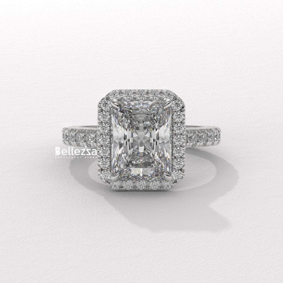 1.50-2.50CT Radiant Cut Lab Grown Diamond Halo Setting Engagement Ring