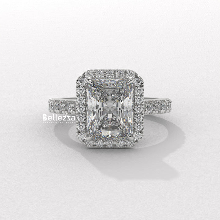 1.50-2.50CT Radiant Cut Lab Grown Diamond Halo Setting Engagement Ring