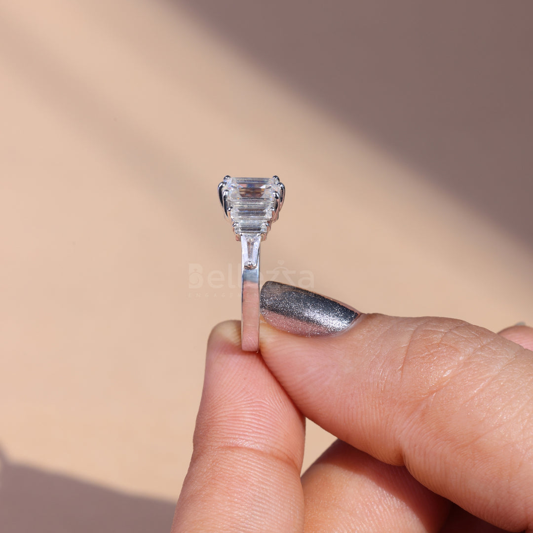 1.0CT Emerald Cut Cluster Moissanite Engagement Ring - Ready to ship