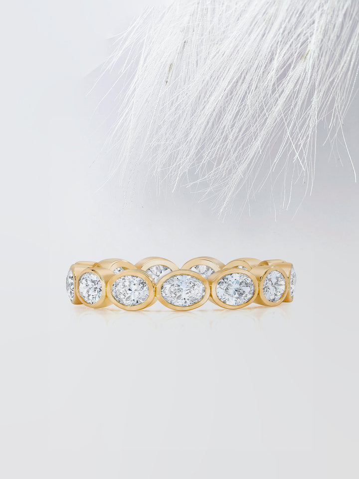 Oval Cut Bezel Diamond Wedding Band For Women