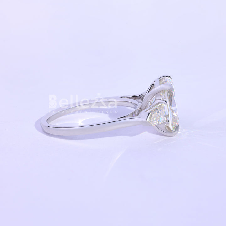 4.0CT Elongated Cushion Cut Three Stone Engagement Ring - Ready To Ship