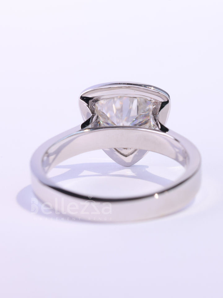 1.0CT Triangle Cut Halo Set Moissanite Engagement Ring