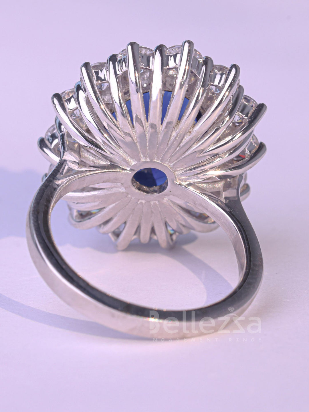 5.0CT Oval Cut Blue Sapphire Halo Moissanite Engagement Ring