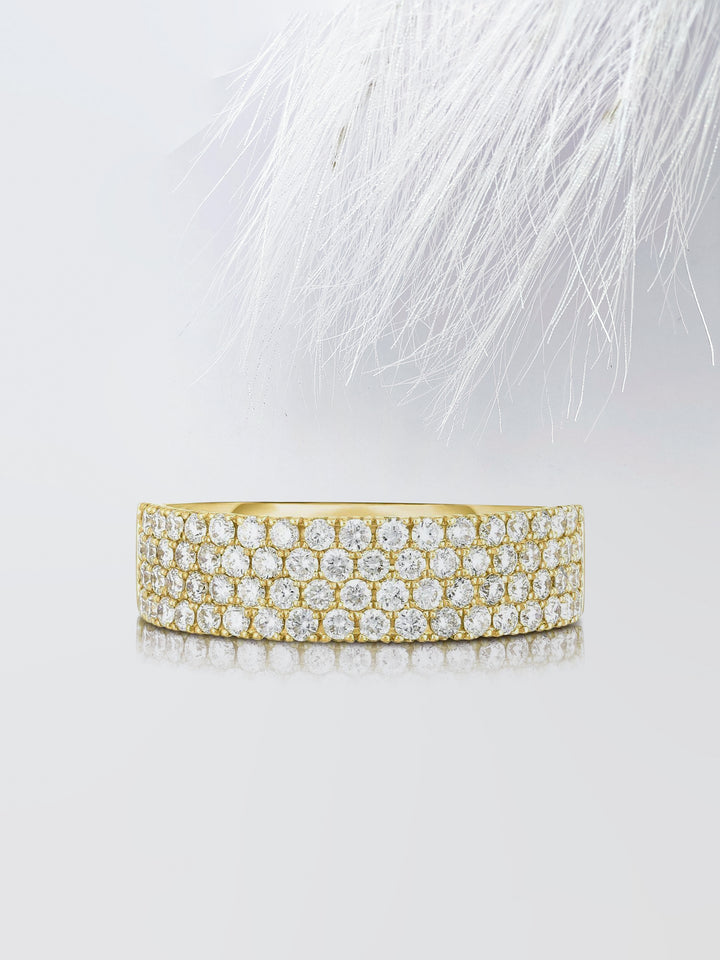 Round Cut Four Row Stackable Pave Diamond Wedding Band For Women