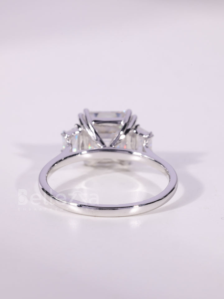 2.0CT-4.0CT Asscher Cut Three Stone Moissanite Engagement Ring