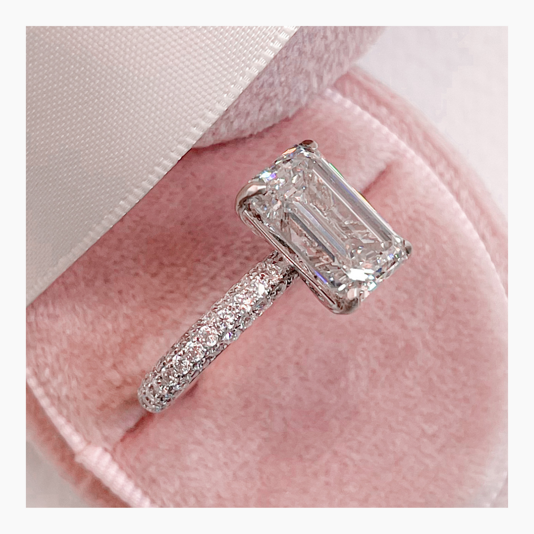 2.50-4.50 CT Emerald Pave Diamond Engagement Ring