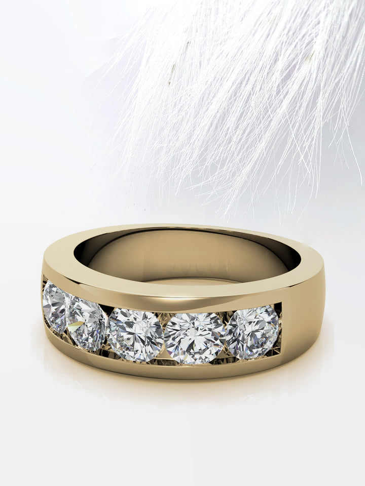 Round Cut Five Stone With Channel Row Moissanite Men's Diamond Wedding Band