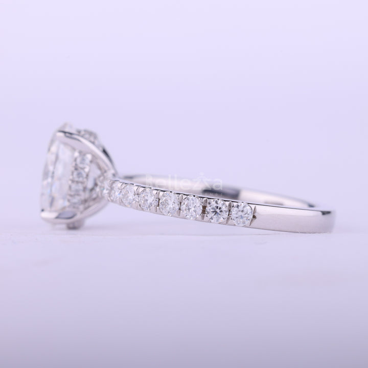 1.0CT Oval Cut Pave Setting Moissanite Engagement Ring