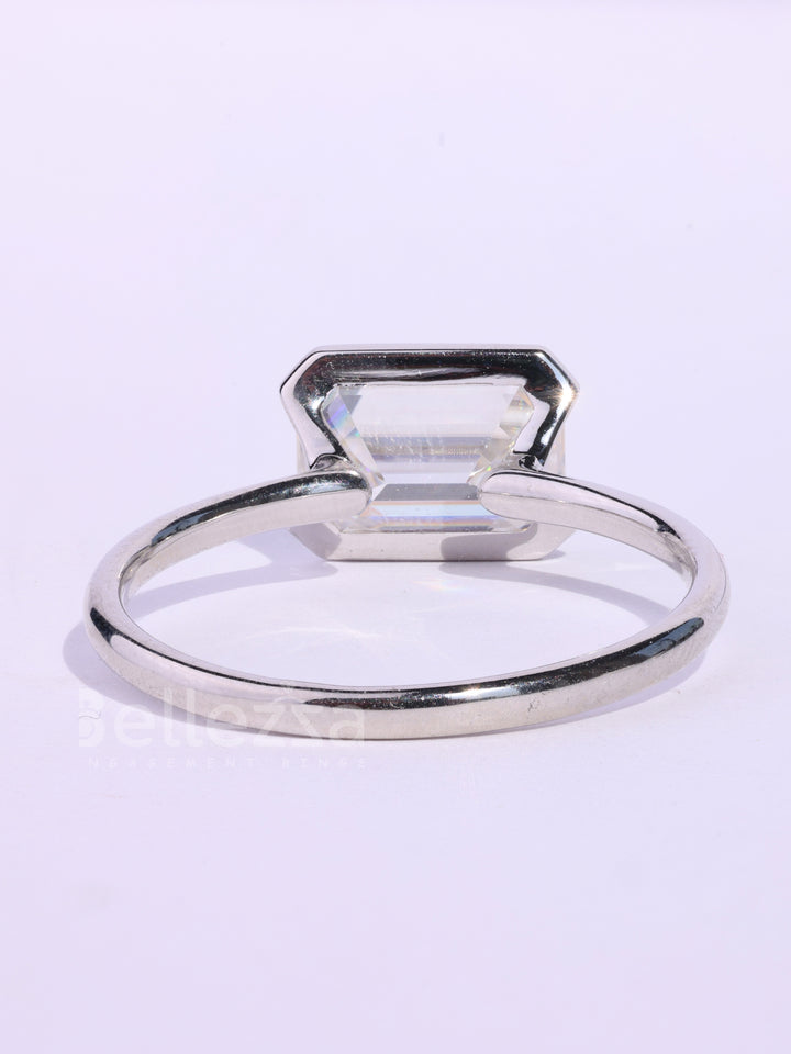 1.50CT East-West Emerald Cut Solitaire Moissanite Engagement Ring