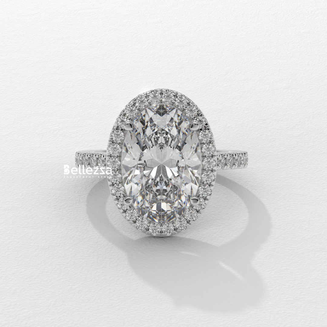 3.0-3.50CT Oval Cut CVD Diamond Halo Pave Setting Engagement Ring