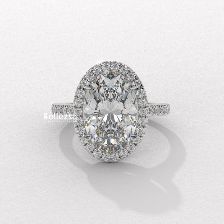 3.0-3.50CT Oval Cut CVD Diamond Halo Pave Setting Engagement Ring