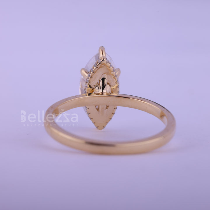 2.0CT Marquise Cut HIdden Halo Moissanite Engagement Ring