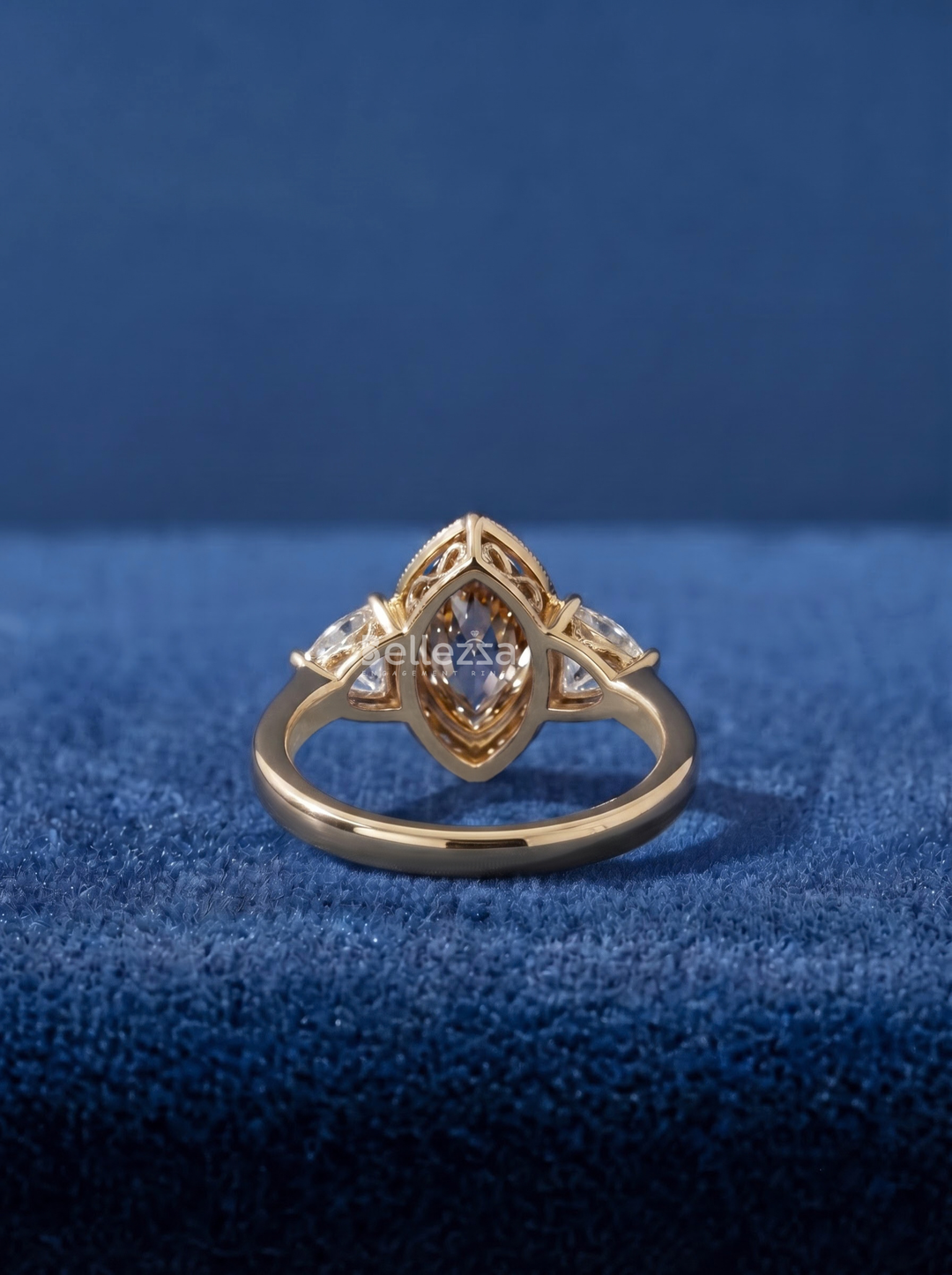 2.0CT Brown Marquise Lab Grown Diamond Three Stone Engagement Ring