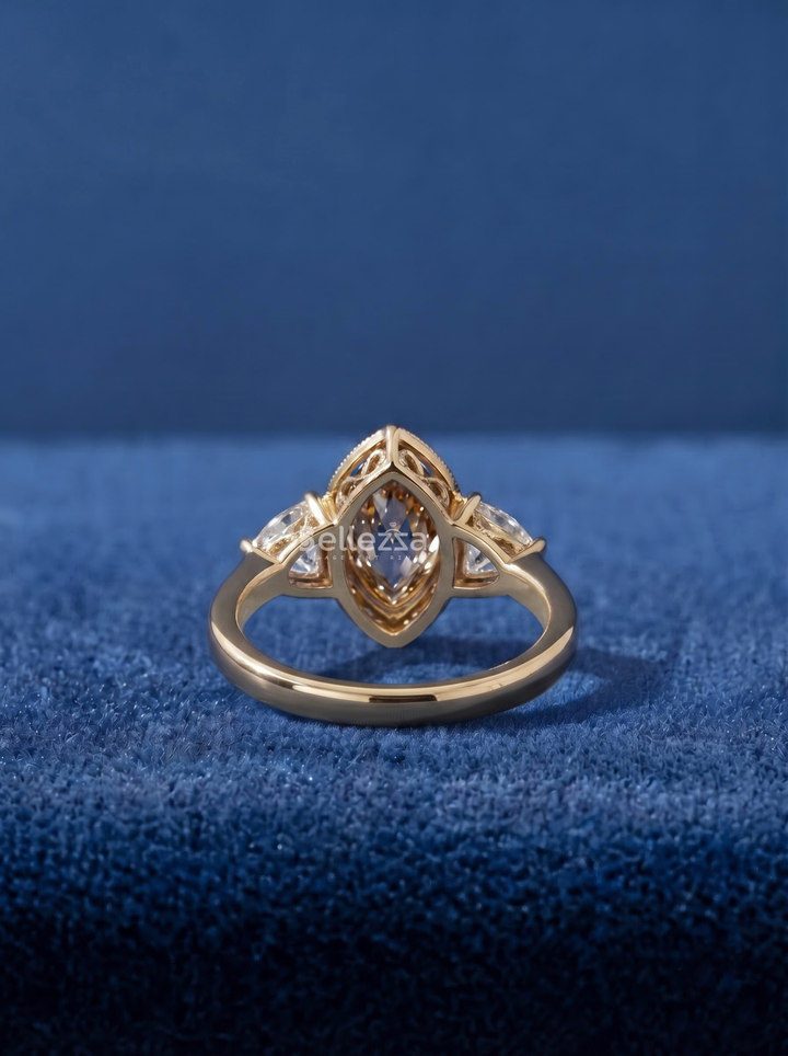 2.0CT Brown Marquise Lab Grown Diamond Three Stone Engagement Ring
