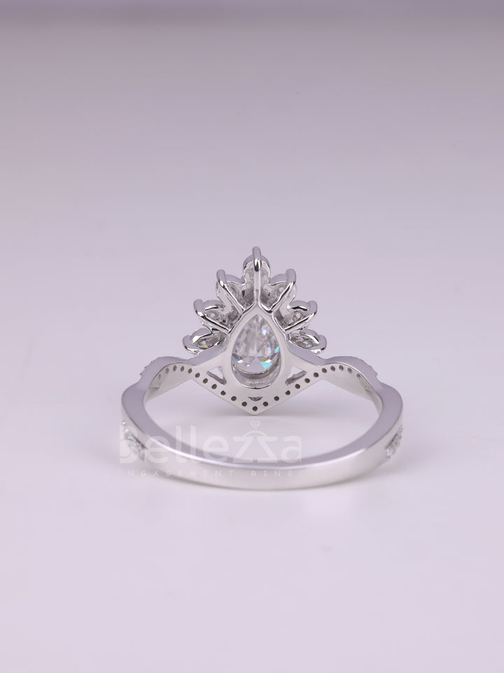 1.50CT Pear Cut Curved Moissanite Cluster Engagement Ring