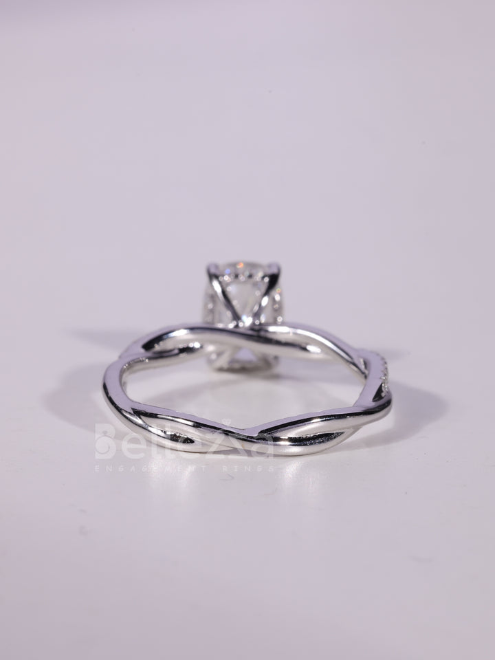 1.50CT-2.50CT Elongated Cushion Cut Twisted Pave Set Engagement Ring