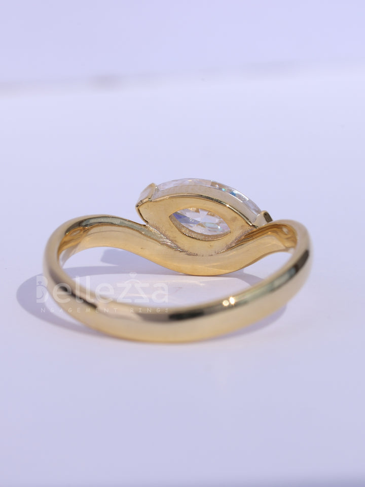 1.0CT Marquise Cut Curved Unique Solitaire Engagement Ring
