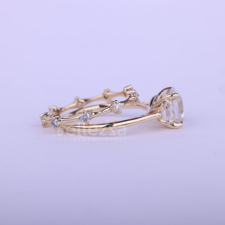 1.0CT Asscher Cut Three Stone Moissanite Bridal Ring Set