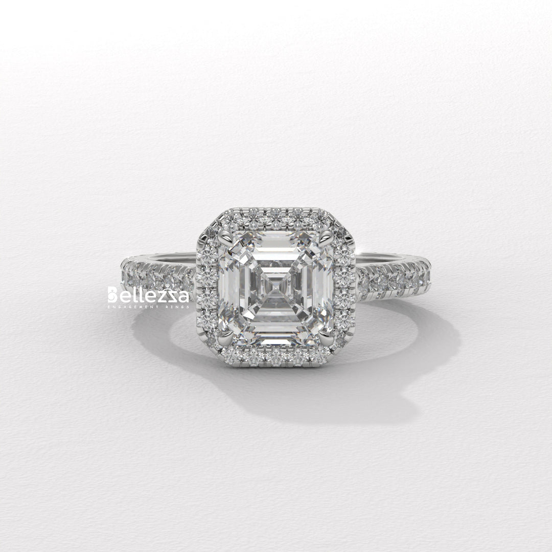 1.0-2.0CT Asscher Cut CVD Diamond Halo Setting Engagement Ring