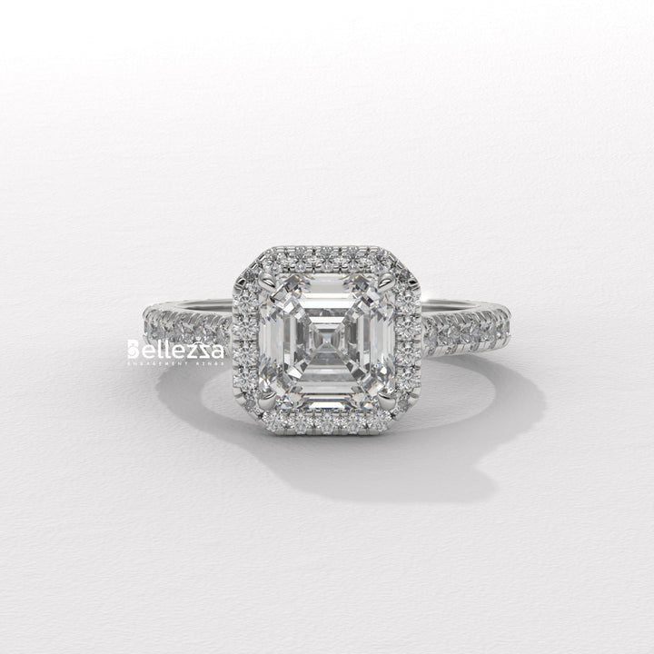 1.0-2.0CT Asscher Cut CVD Diamond Halo Setting Engagement Ring
