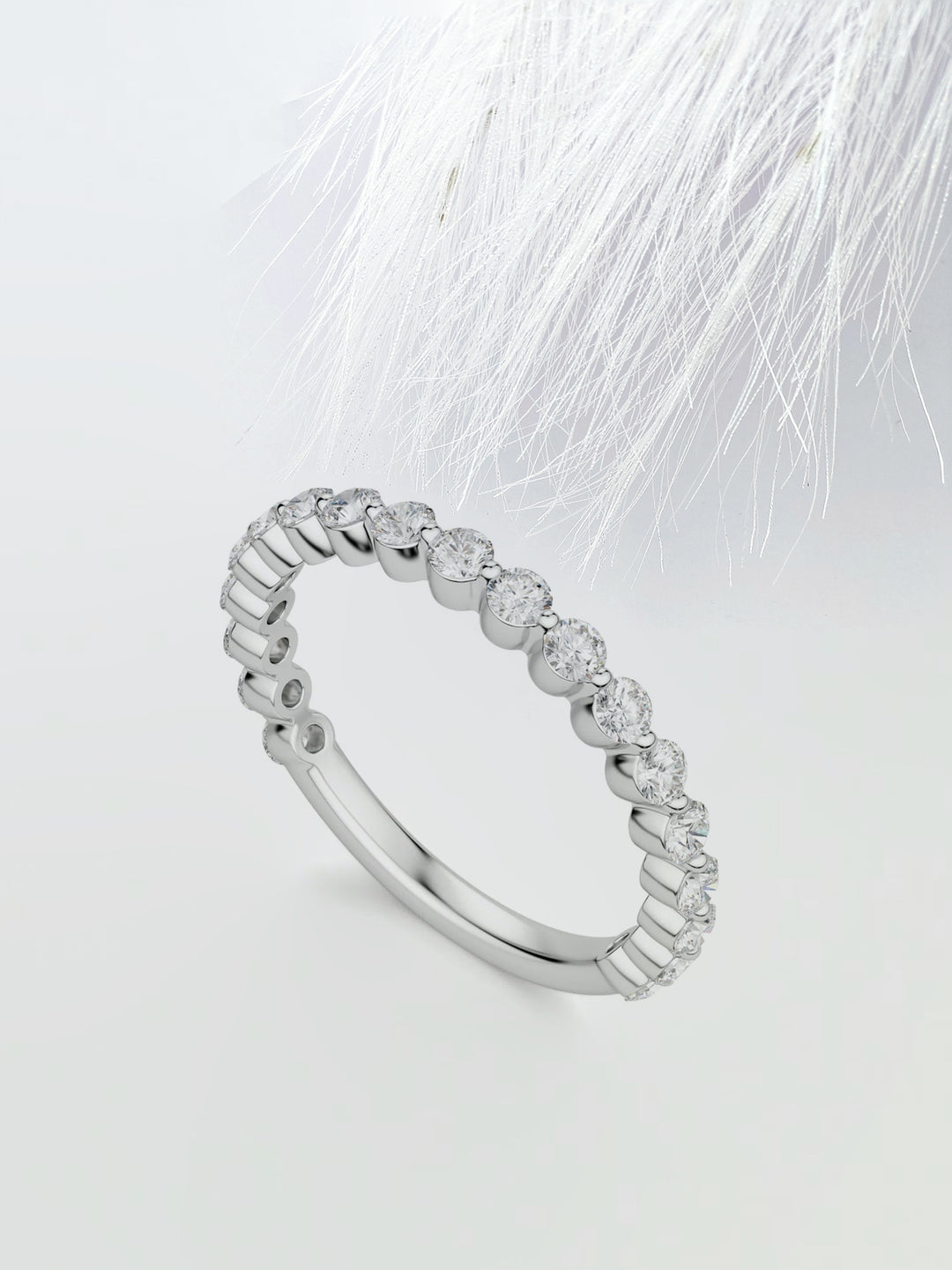 Round Cut Shared Prong Semi Eternity Wedding Band For Women